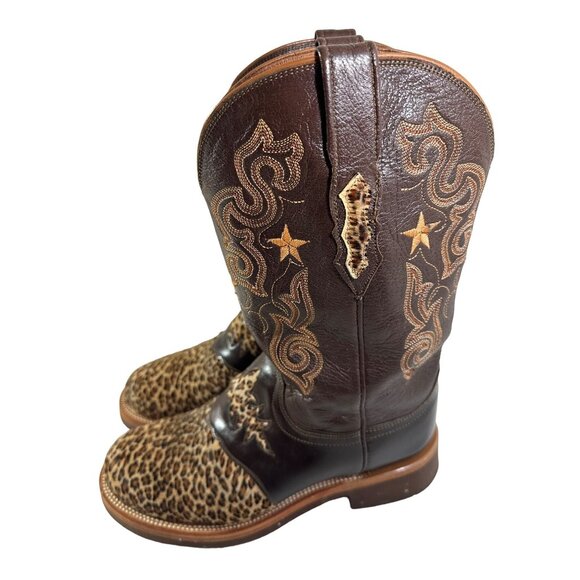 Lucchese 2000 Leopard Cheetah Boots Double Stitched Size 7.5 E - Picture 6 of 9